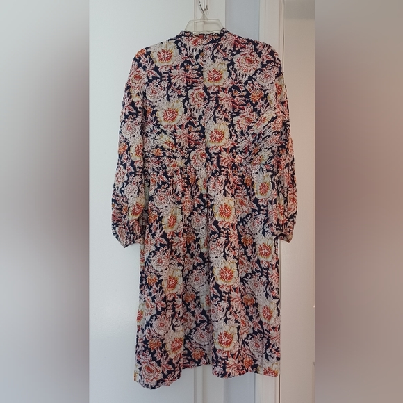 Antik Batik M/40 Navy Andre Dress 100% Cotton Long Sleeve Buttons Ruffles - Picture 4 of 16